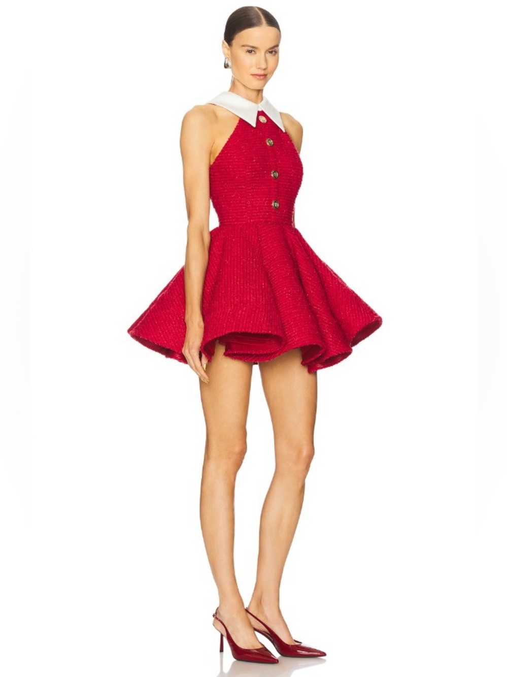 Bronx & Banco Dakota Red White Collar Midi Dress NWOT - Picture 3 of 3